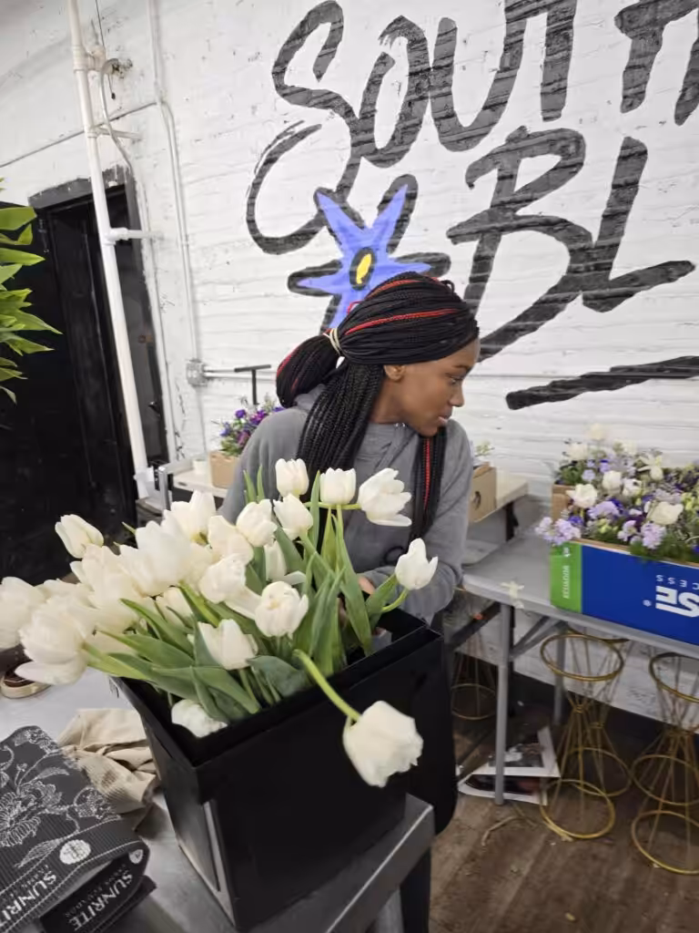 Girl with white tulips